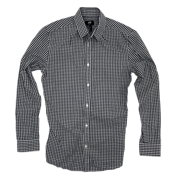 H&M Shirts Hm Slim Fit Black And White Checkered Button Down Shirt — free download